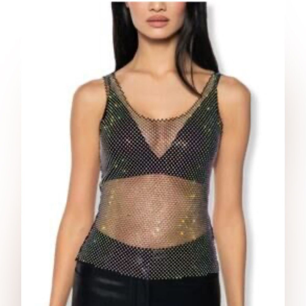 Faded Rose silver studded rhinestone sparkling mesh top size large NWT